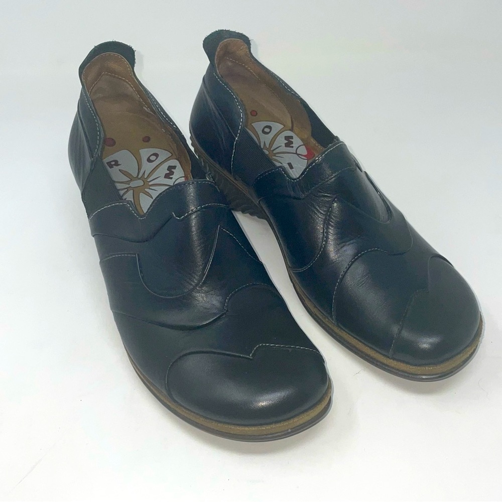 Romika Black Leather Wedge Shoes – Slip-On, Size 38